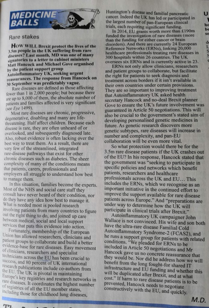 Private Eye No. 1507 18-31 October 2019, page 17.