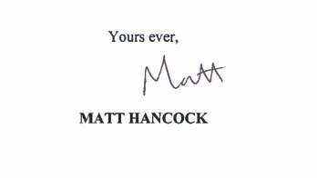 reply from Matt Hancock Secretary of State for Health to Open Letter